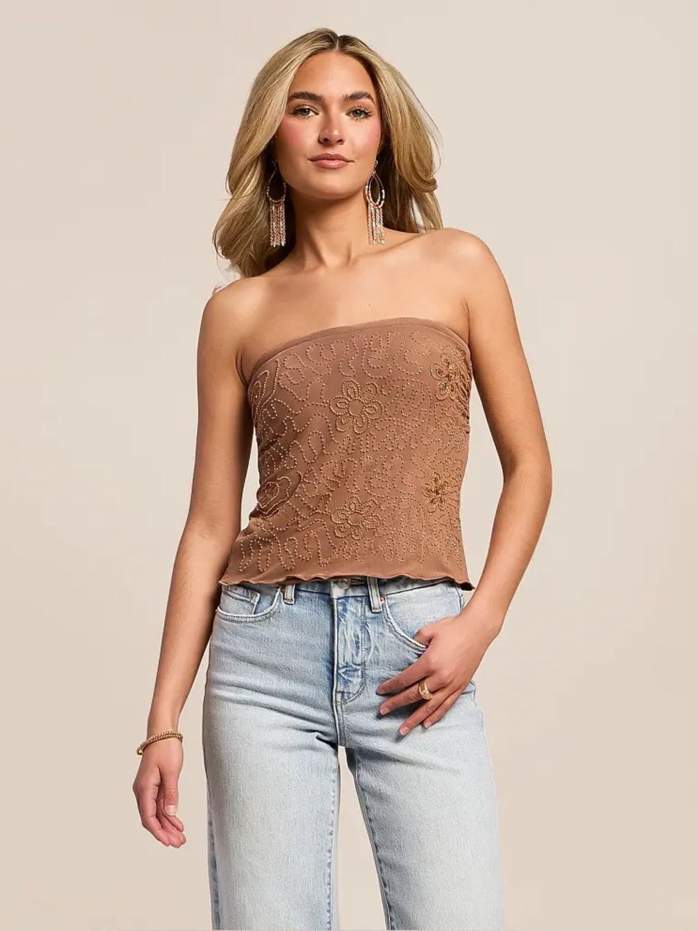 NWT Willow & Root Floral Glitz Mesh Tube Top